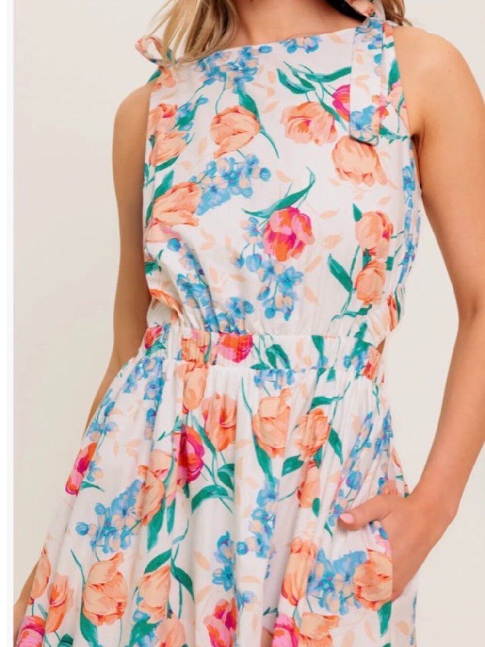 NWT Flying Tomato Floral Tie Strap Midi Fit & Flare Dress. Size M - Picture 2 of 14